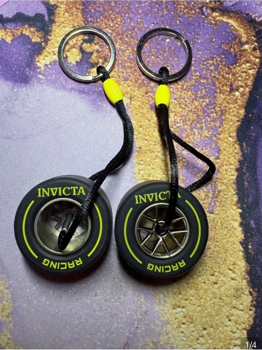 Invicta Black & Neon Yellow Racing Tire Keychain Set